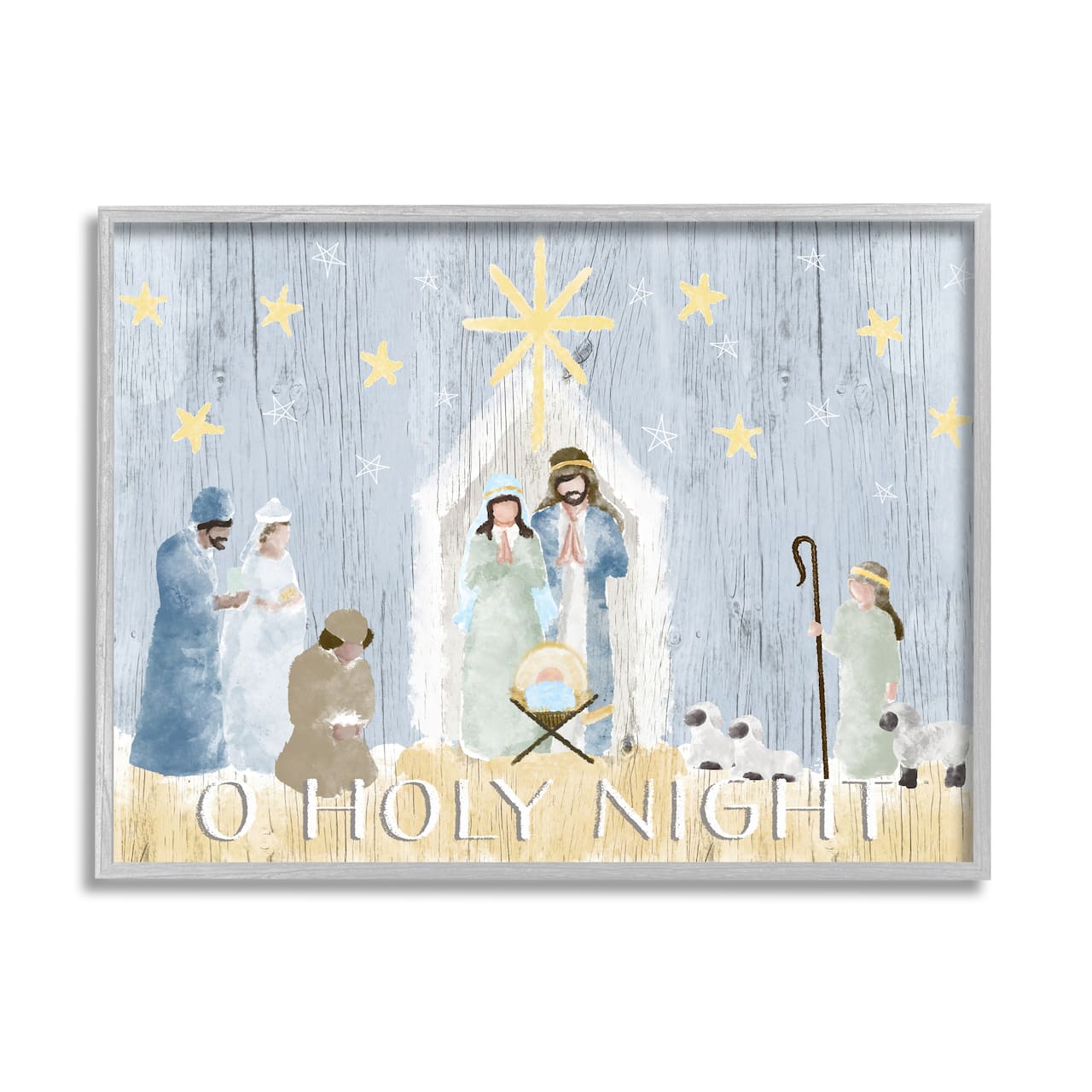 Stupell Industries Nativity Barn Stable Christmas Holiday Wall Art in Gray Frame